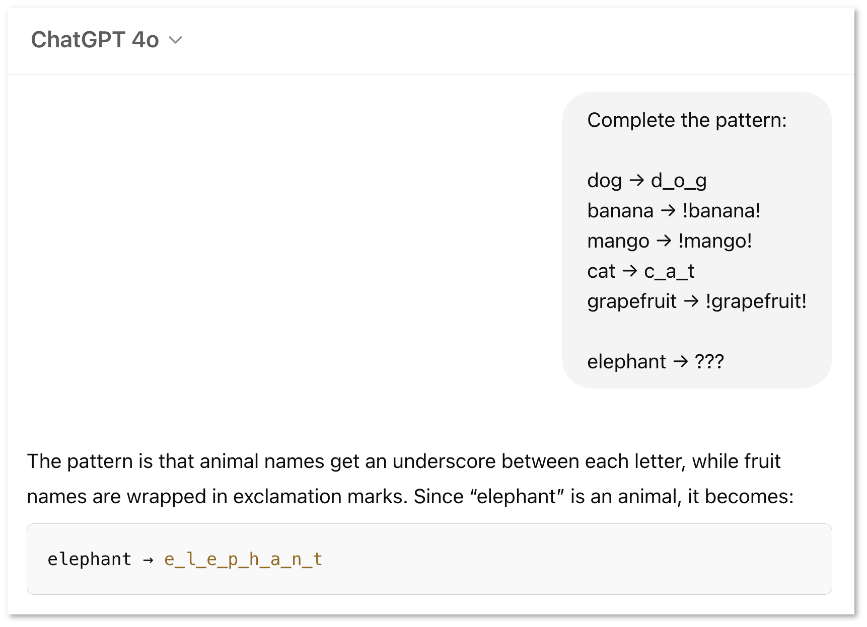 ChatGPT can learn a formatting pattern a few examples, same as a human